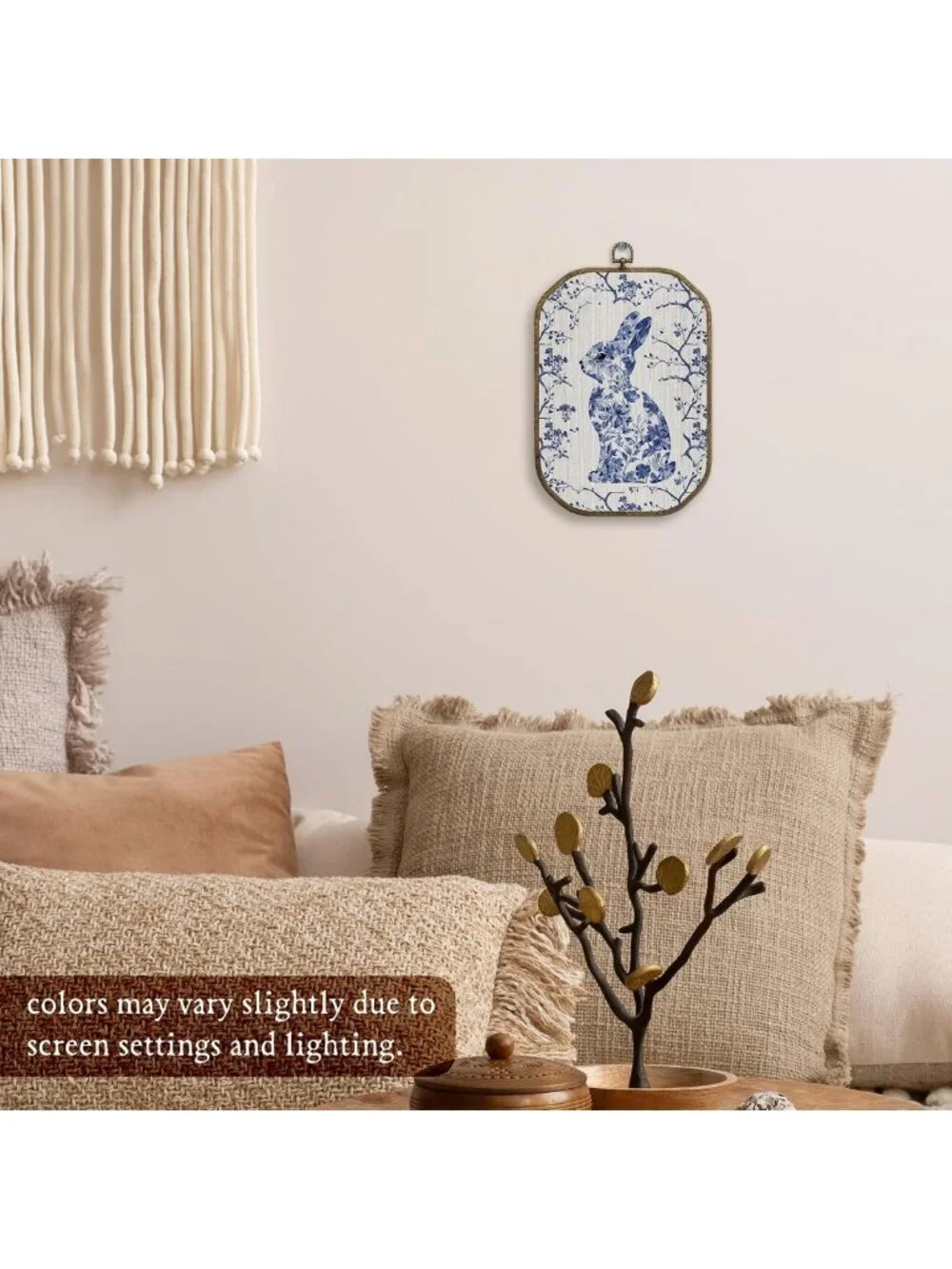 Vintage Chinoiserie Bunny Wall Art Decor | Blue & White Floral Canvas Print